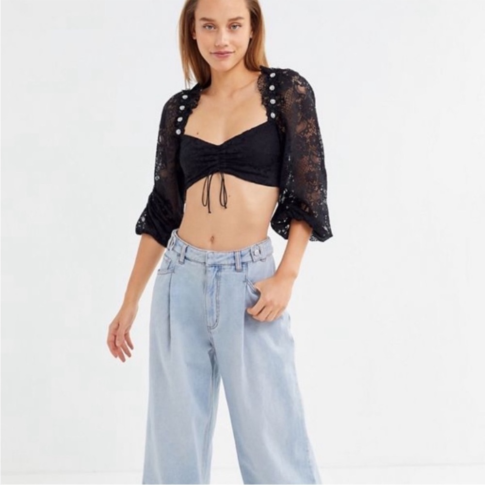 For‎ Love And Lemons Lafayette Lace Crop Top Black